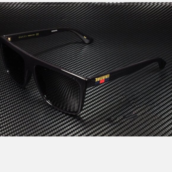 GUCCI Black Grey Rectangle Men's Sunglasses 59 mm